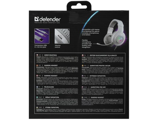 Игровые наушники проводные Defender Ghost LED белый